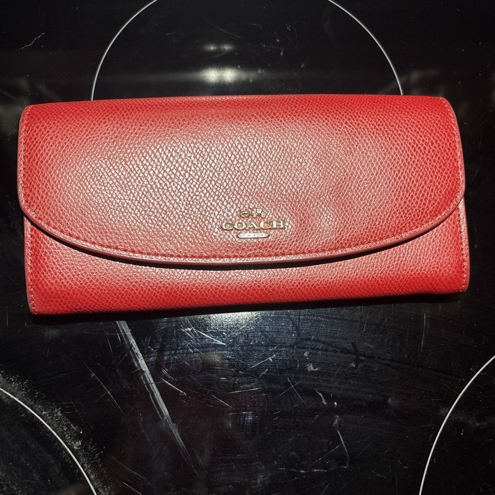 Red‎ coach Red Clutch Flap Over Clutch Leather Wallet Read